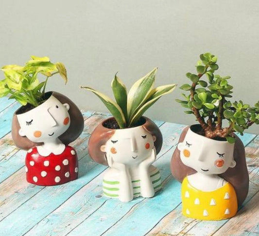 Set of 3 cute girls planters