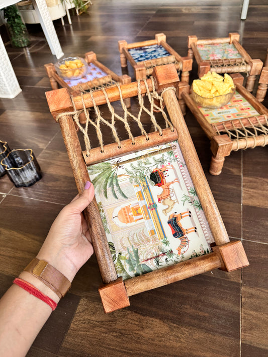Aapno Rajasthan Ethnic Print Wooden Khatiya/Cot Tray