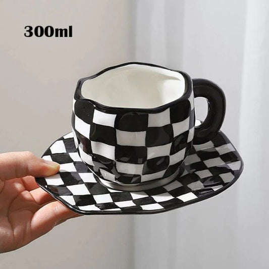 Checkered Mug and Saucer Set