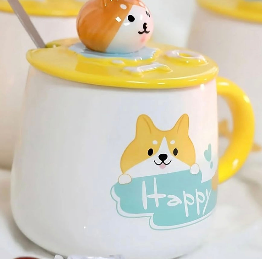 Cute Kitty Mug with Lid & Stirrer