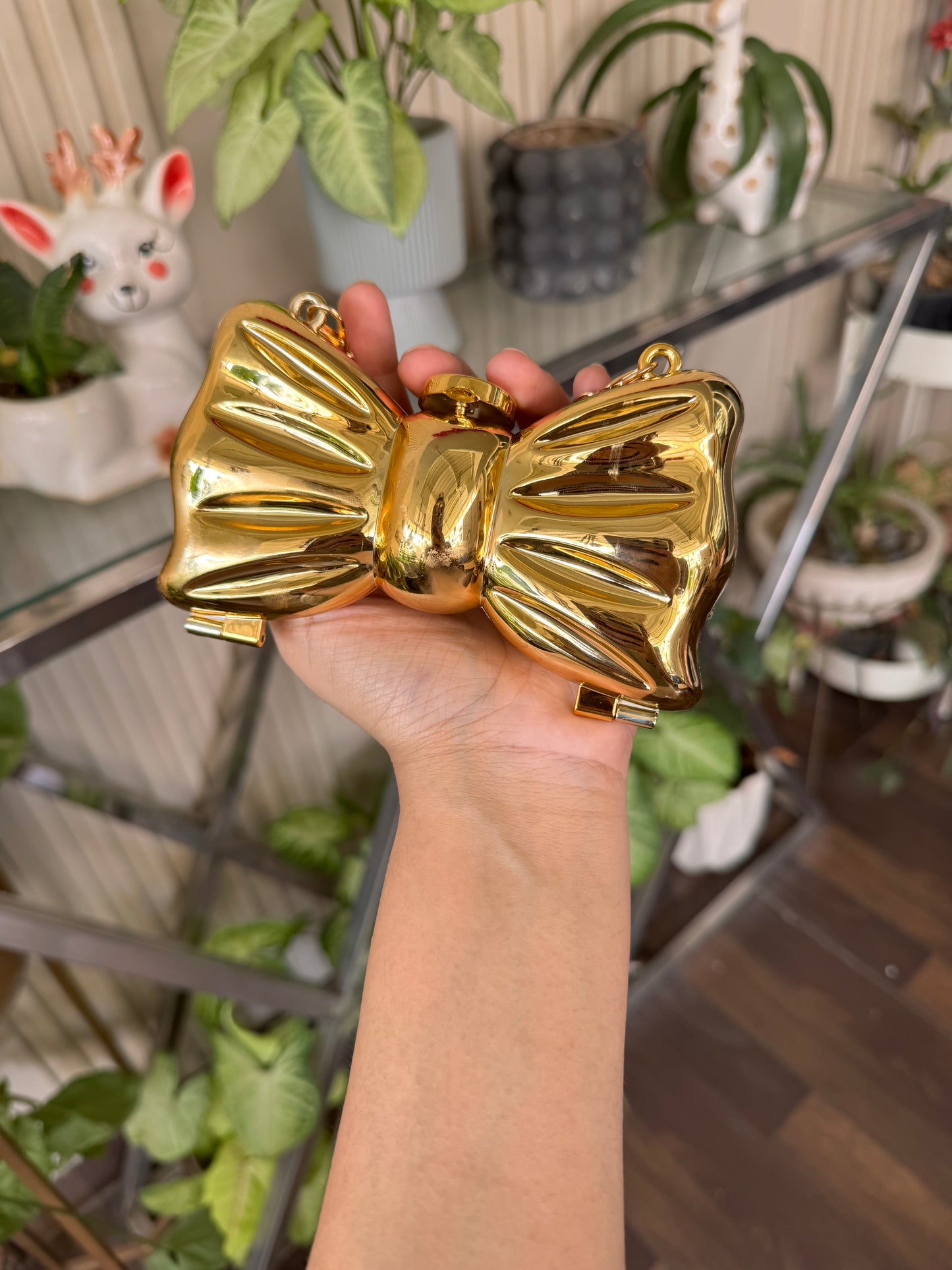 Mini Metal Bow Crossbody Bag, Mini Gold Bow Sling Bag