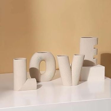 Ceramic Ribbed LOVE Letters Vases - Set of 4