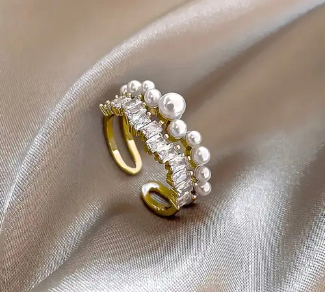 Elegant Gold Double Layered Pearl Minimalist Ring