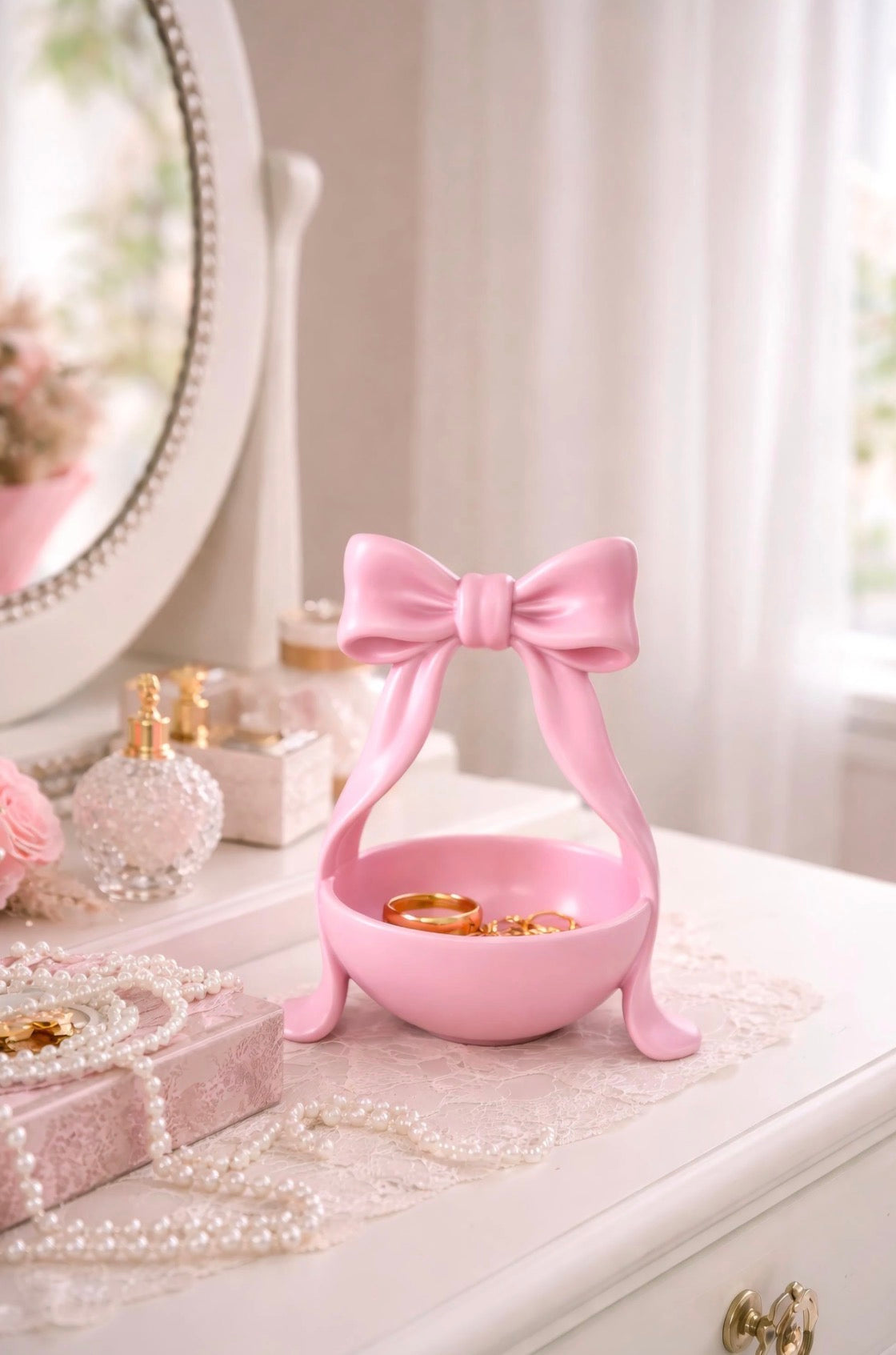 Decorative Coquette Bow Jewelry Tray Stand / Trinket Holder