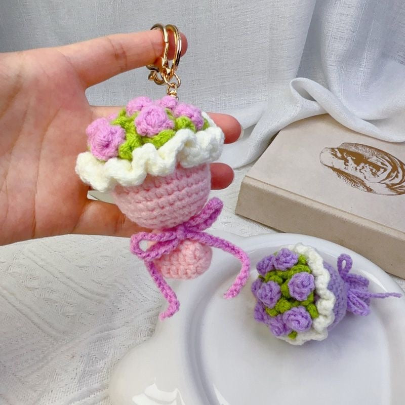 Crochet Mini Rose Bouquet Keychain