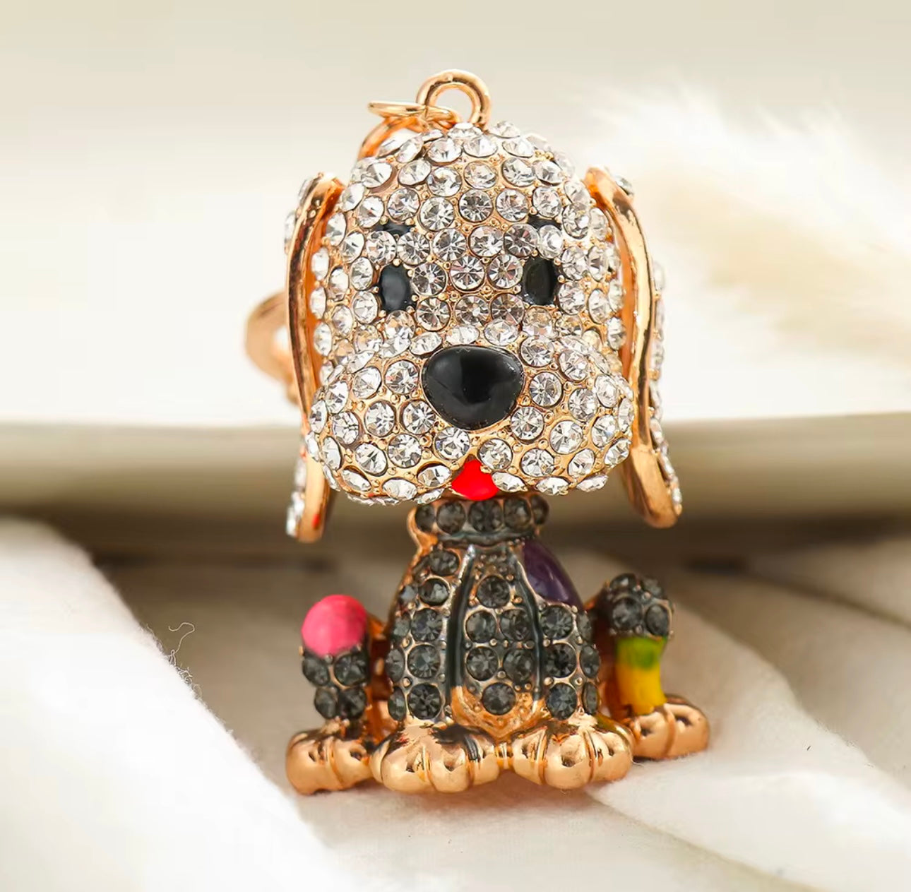 Cute Dog Shape Metal Rhinestones Keychain