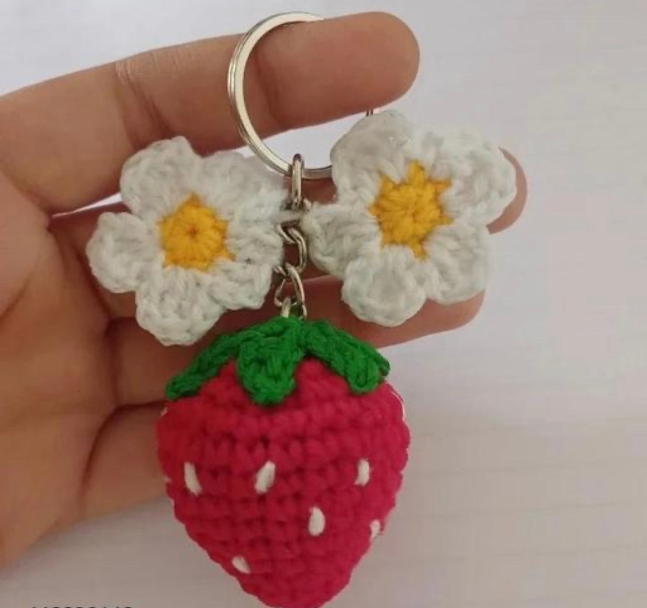 Adorable Crochet Strawberry Keychain