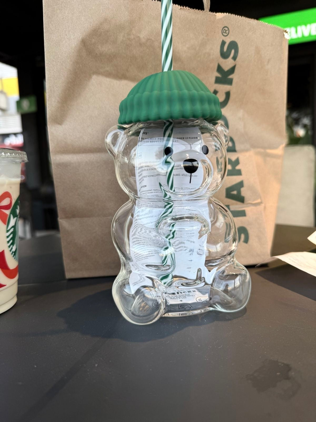 Cute Teddy Glass Tumbler with Straw & Lid