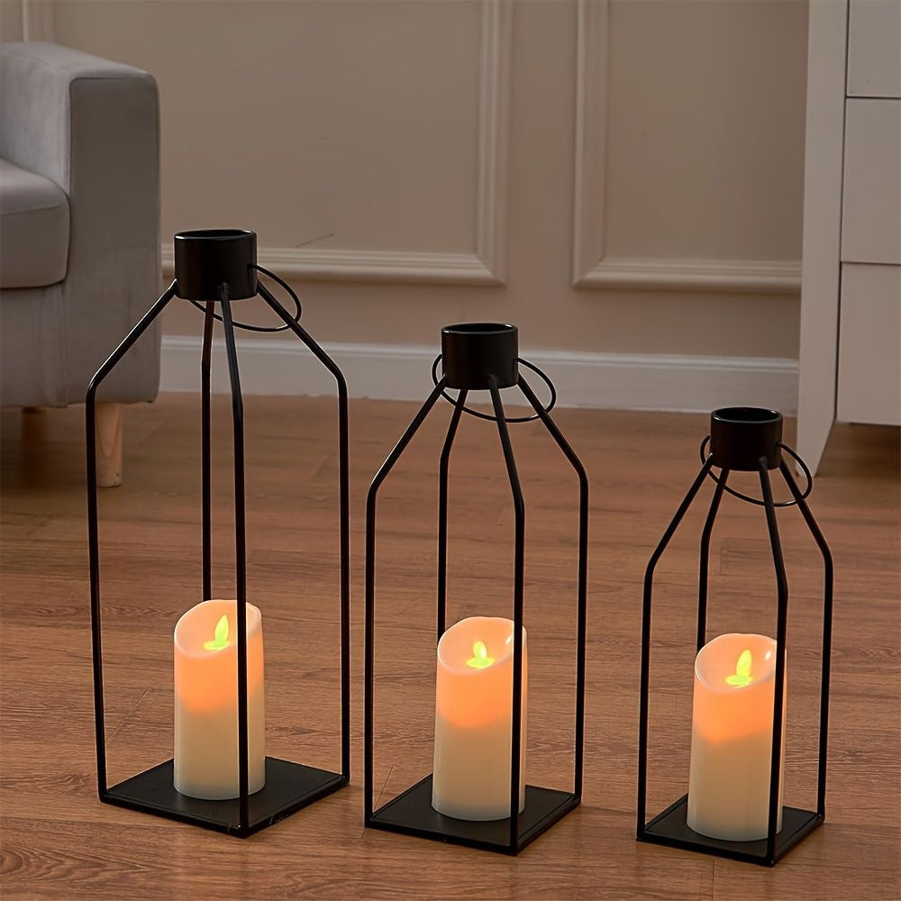 Aesthetic Black Metal Lanterns - Set of 3