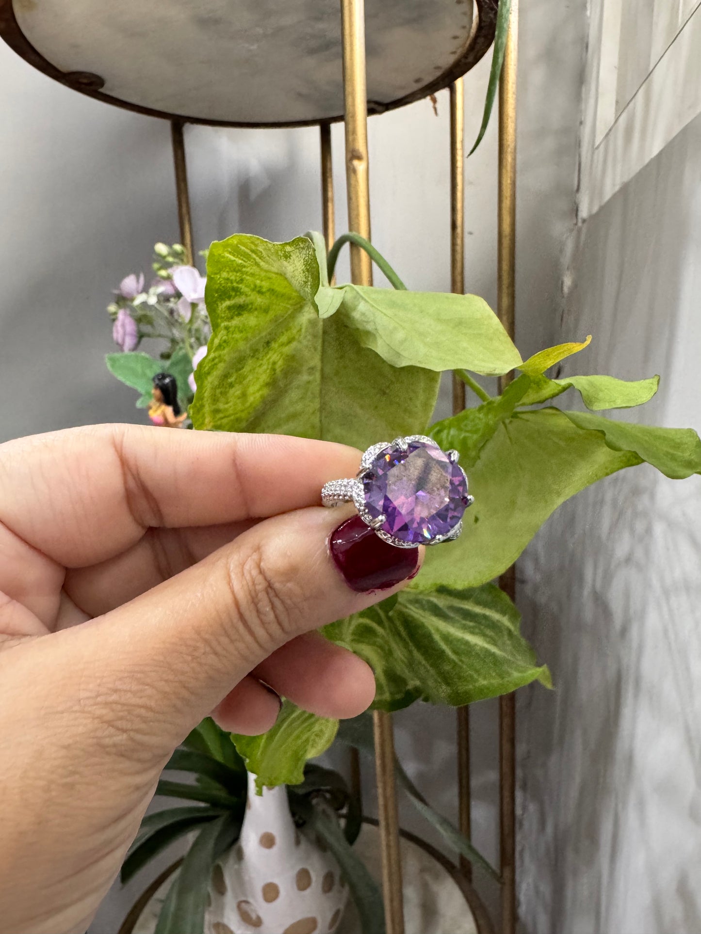 Luxury Amethyst Cut Silver Plated Faceted Ring
