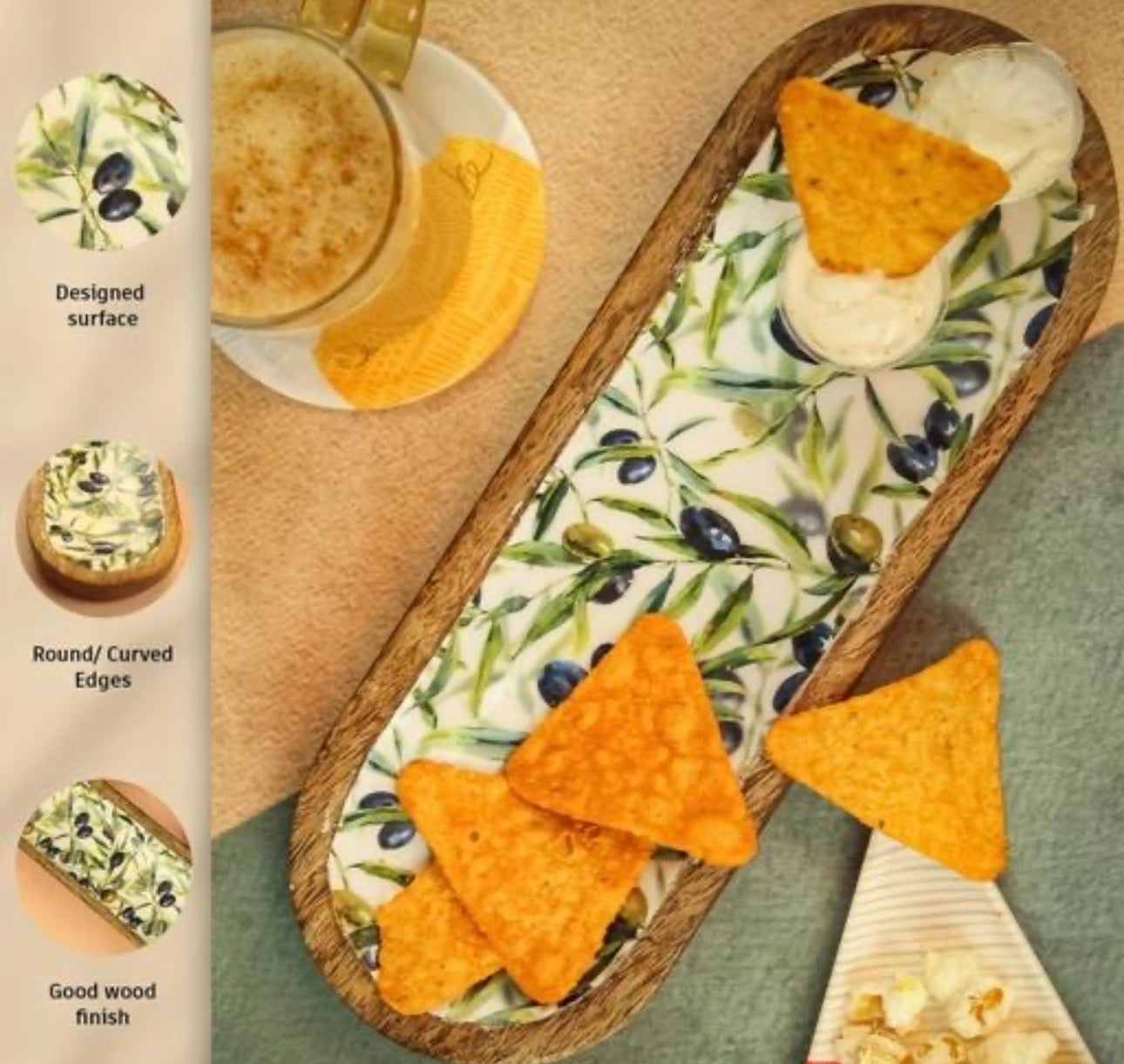 Premium Mango Wood Oval Printed Resin Tray