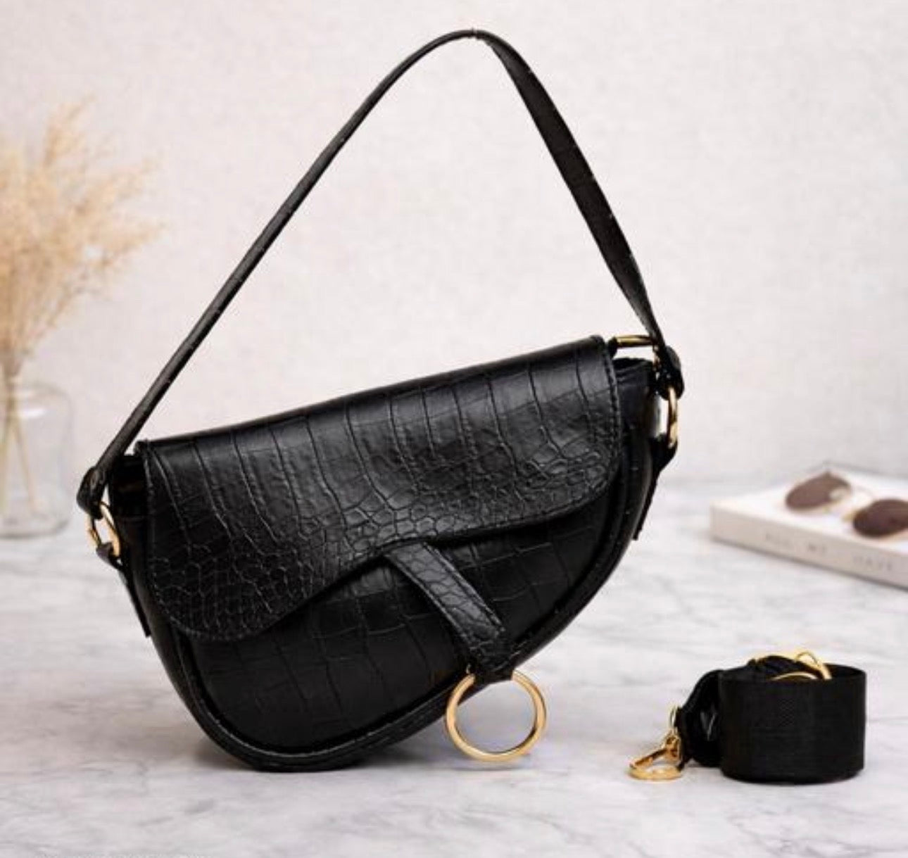 Premium Designer Black Saddle Bag