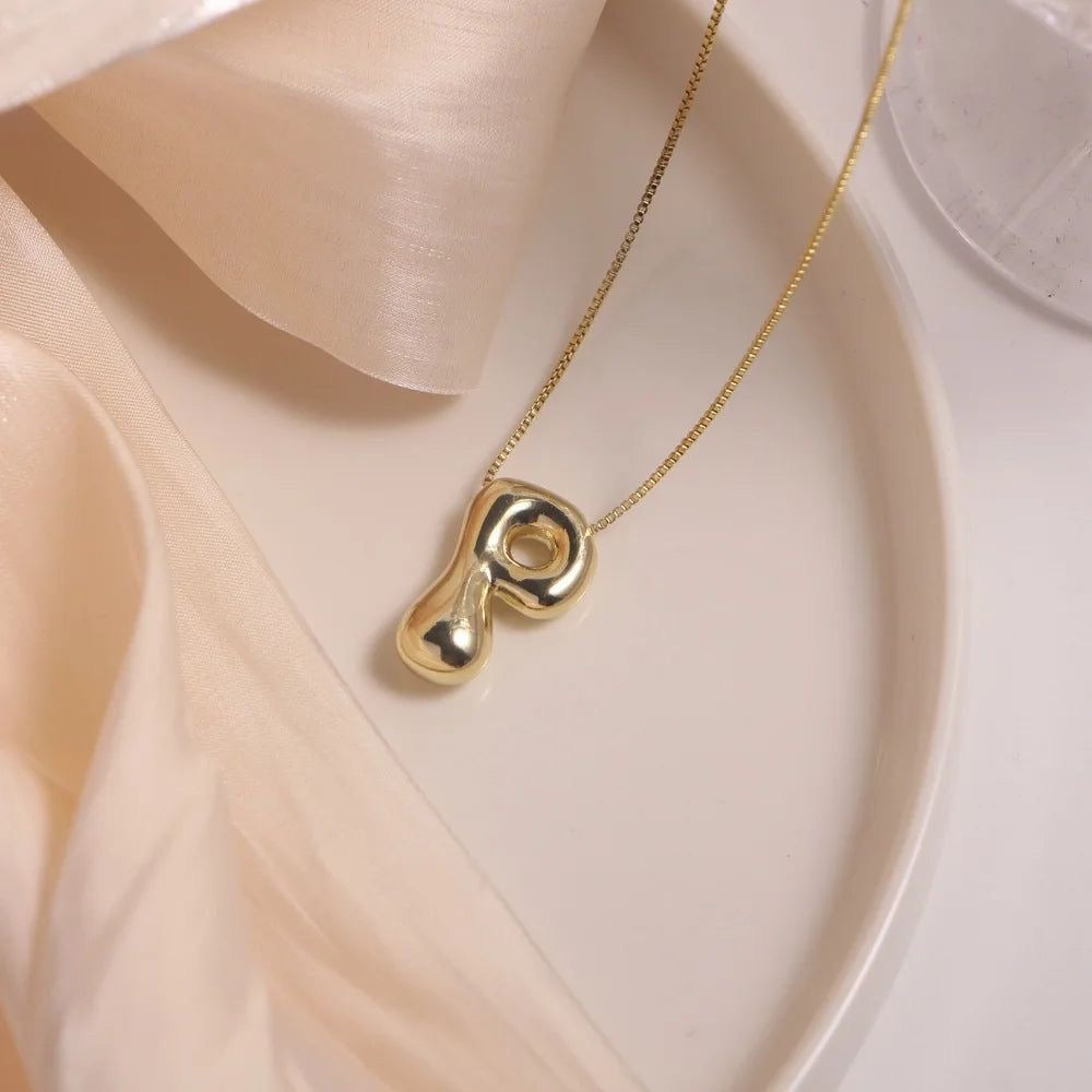 18k Gold Plated Balloon Letter Initial Alphabet Bubble Necklace