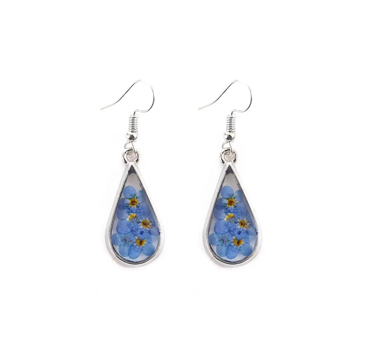 Earrings with Real Forget-Me-Not Pressed Flowers