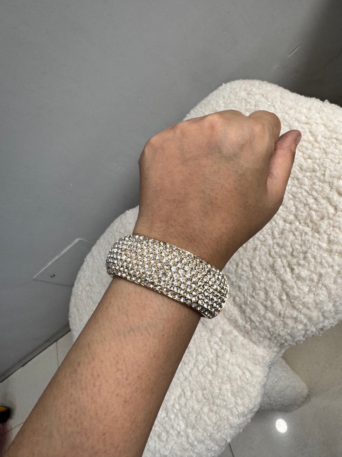 Gold Plated Rhinestones Studded Cuff Bracelet