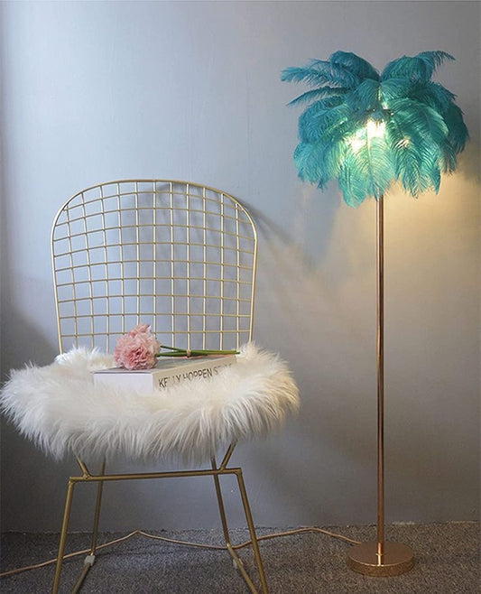 Decorative Ostrich Feather Floor Lamp with Straight Stand