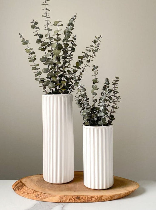 Ribbed White Decorative Vases - Set of 2