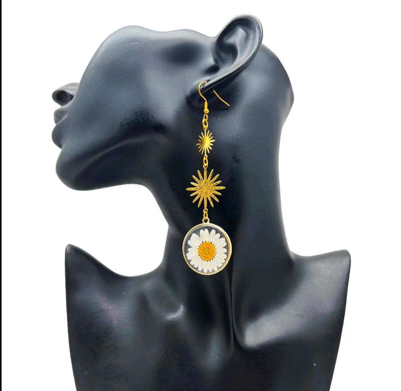 Exclusive Earrings with Real Pressed Daisy Flower