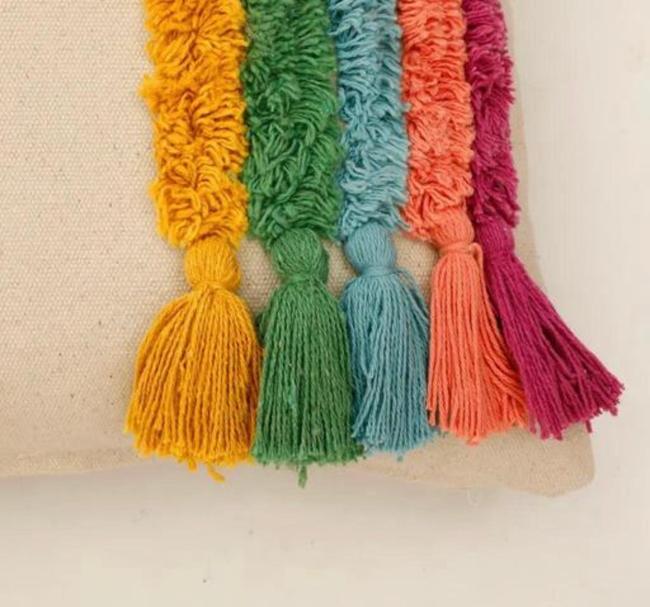 Woven Rainbow Tassels Tufted Boho Pillow Cover