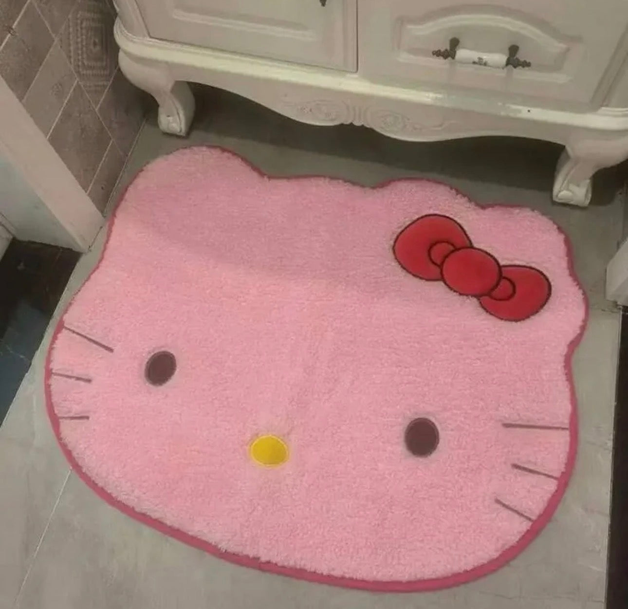 Plush Pink Hello Kitty Design Non-Slip Bath Mat
