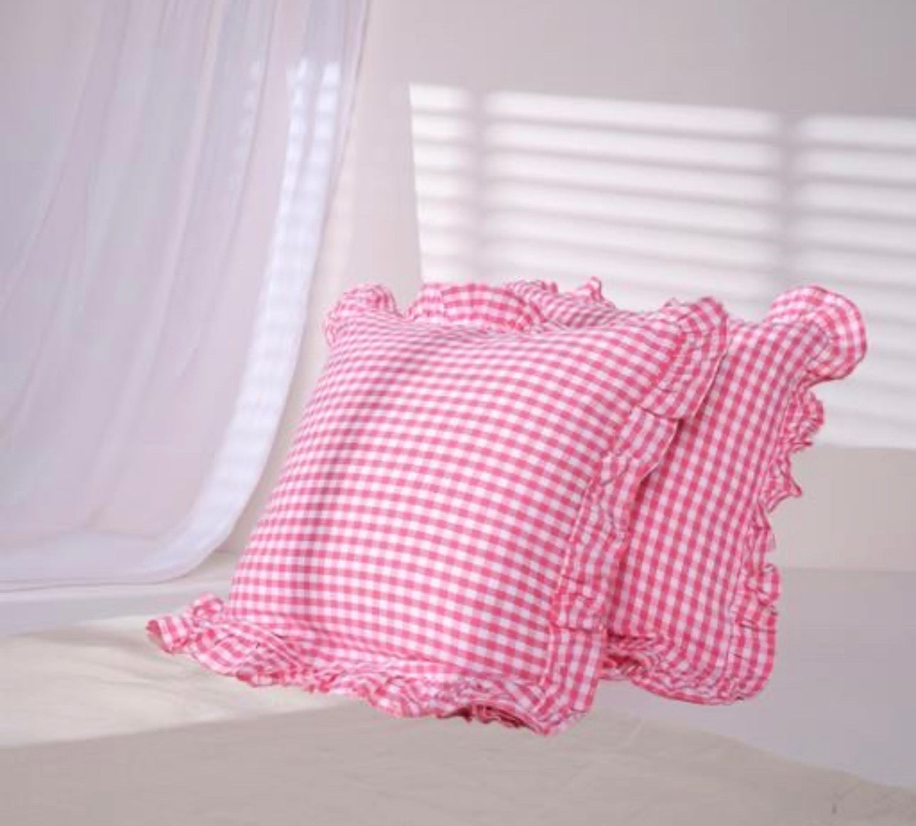 Cute Pink Plaid Ruffle Pillow Covers