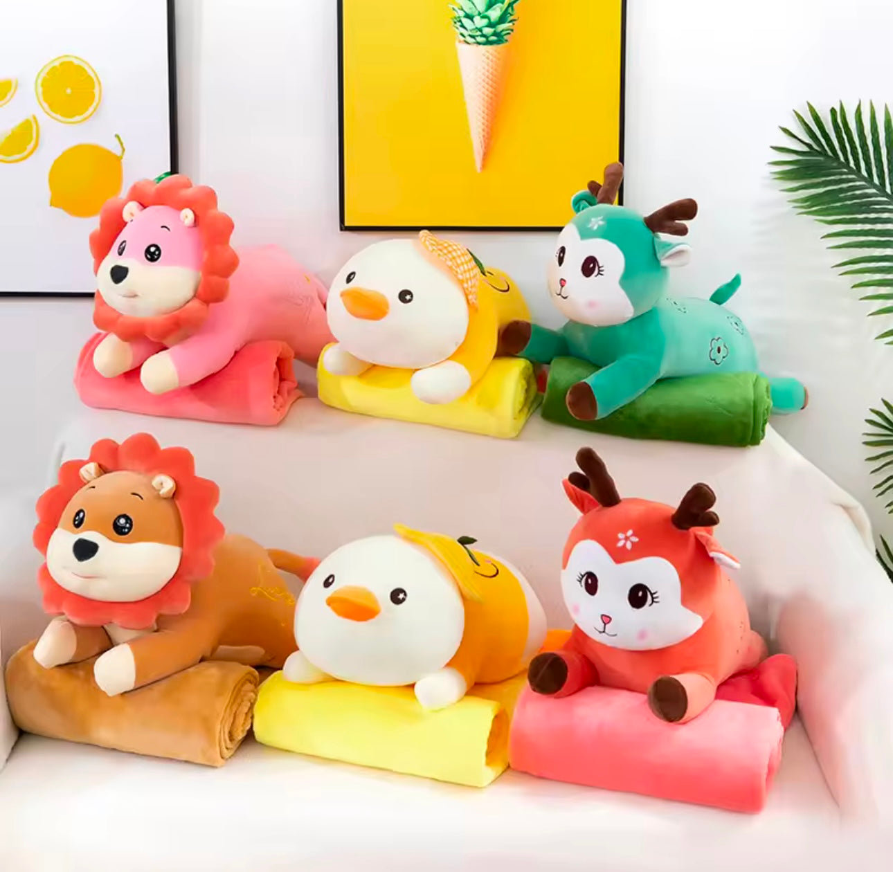 Plush Soft Stuffed Pillow with AC Blanket Inside