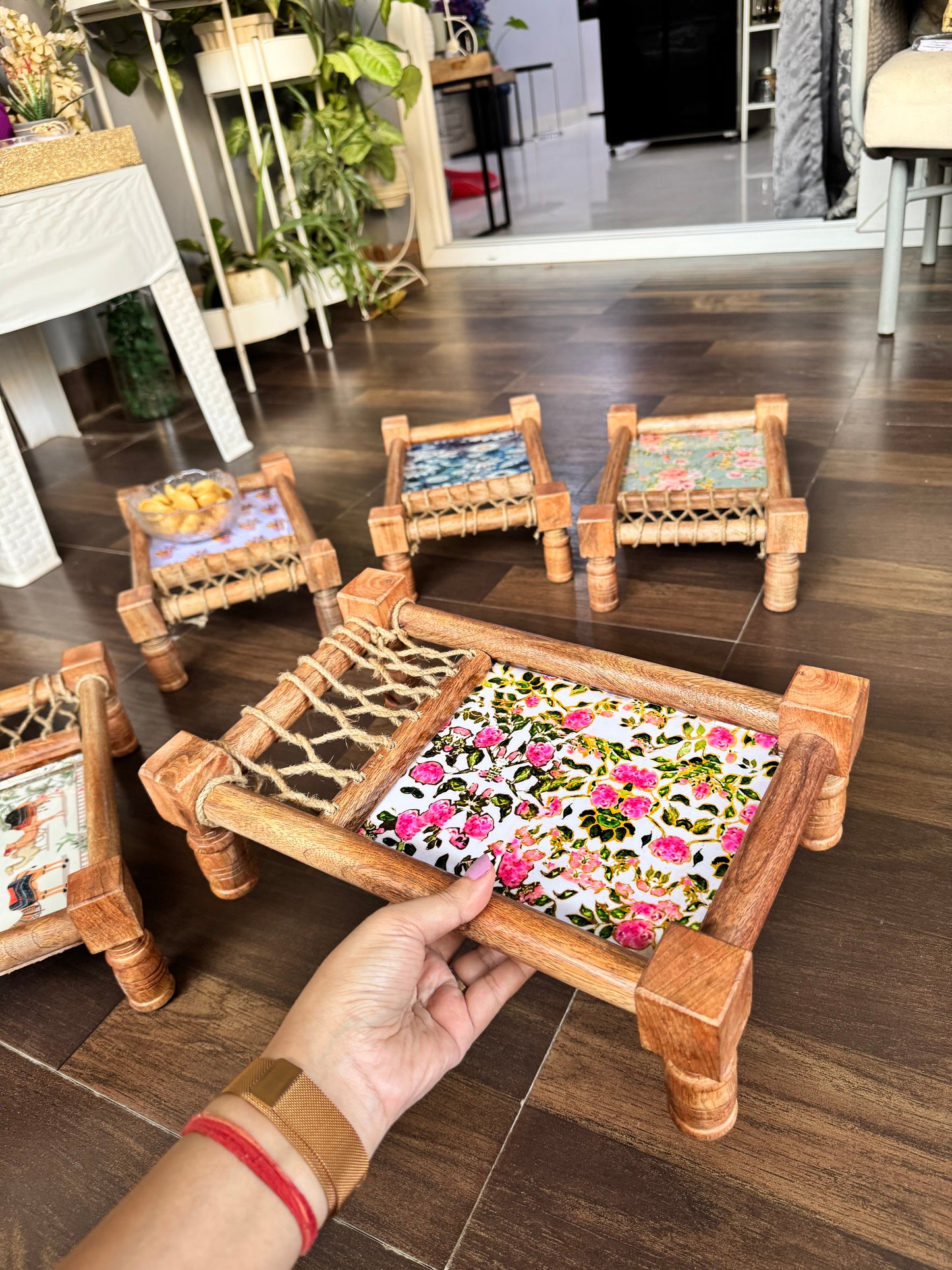 Festive Fusion Print Wooden Khatiya/Cot Tray