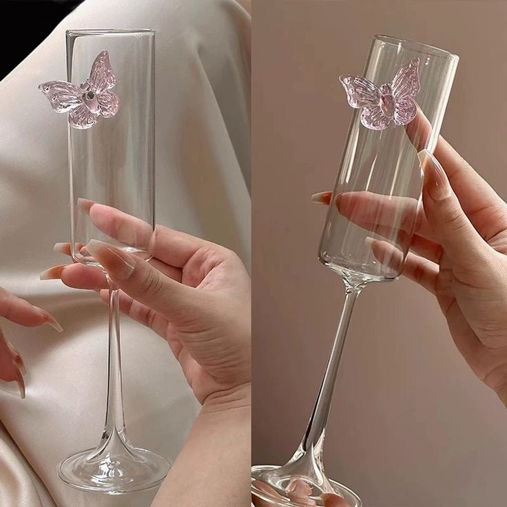 Exquisite 3D Pink Butterfly Champagne Glass (Contains 2 Glasses)