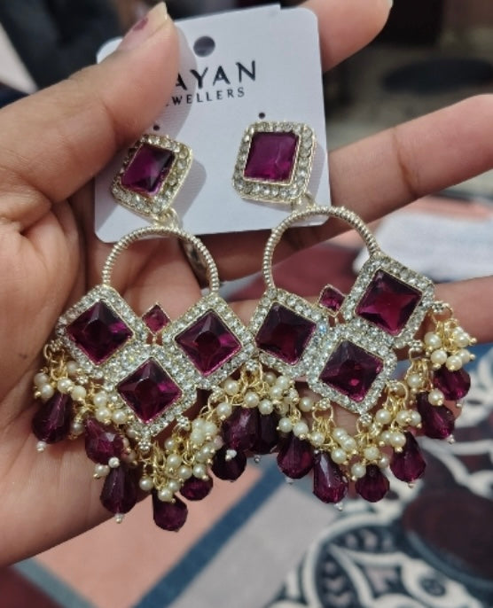 Crystal & Monalisa Stone Kundan Earrings