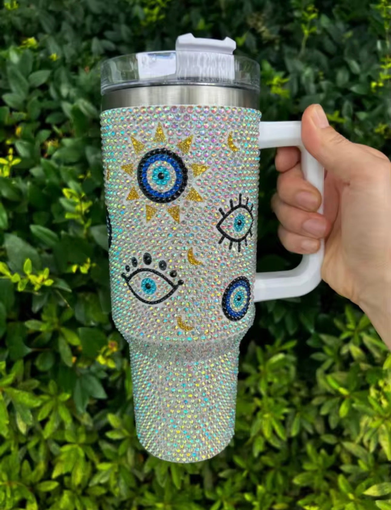 Aesthetic “Evil Eye” Detail Rhinestones Studded Tumbler
