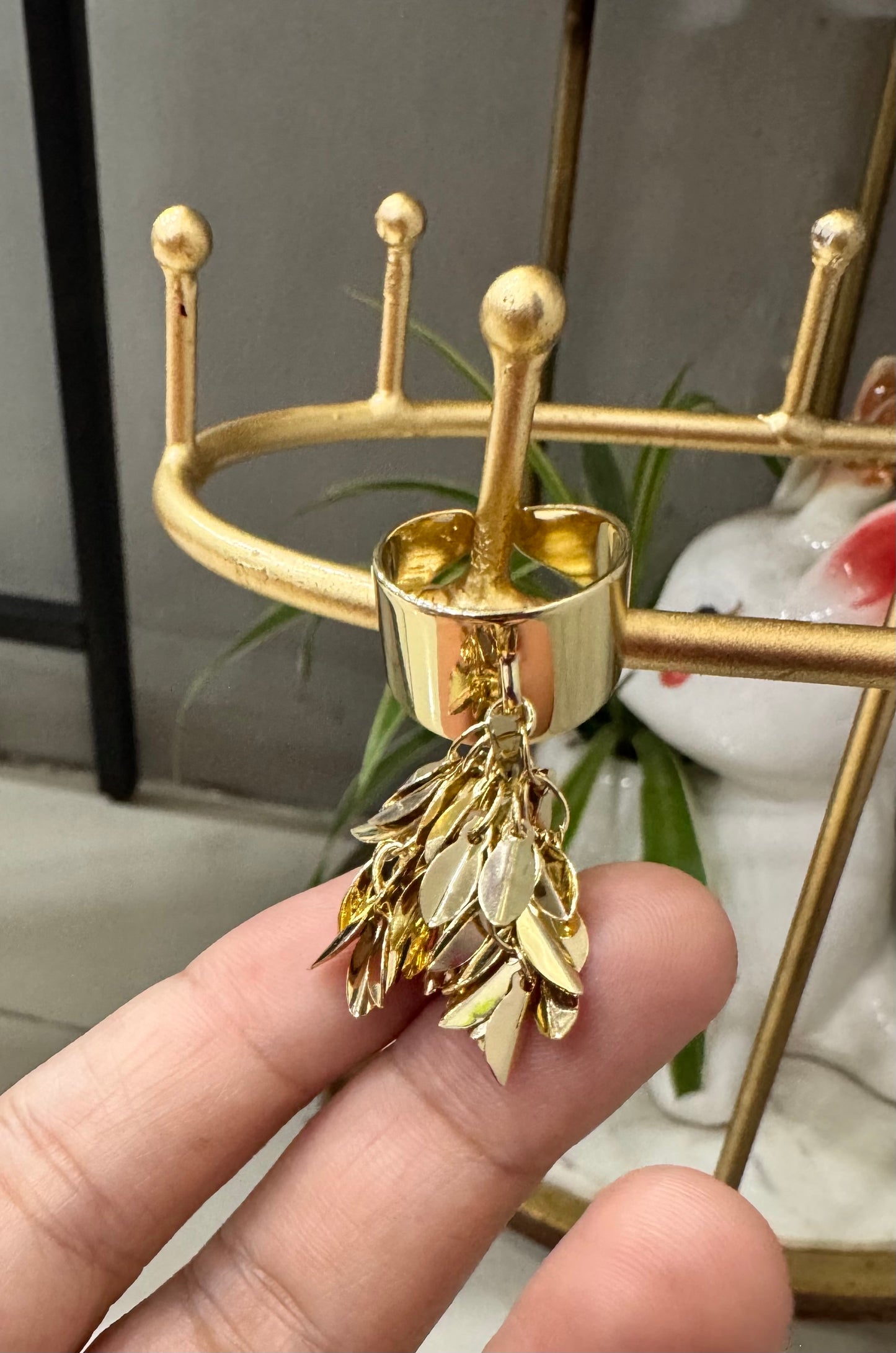 Statement Gold Drop Down Hanging Leaf Ring