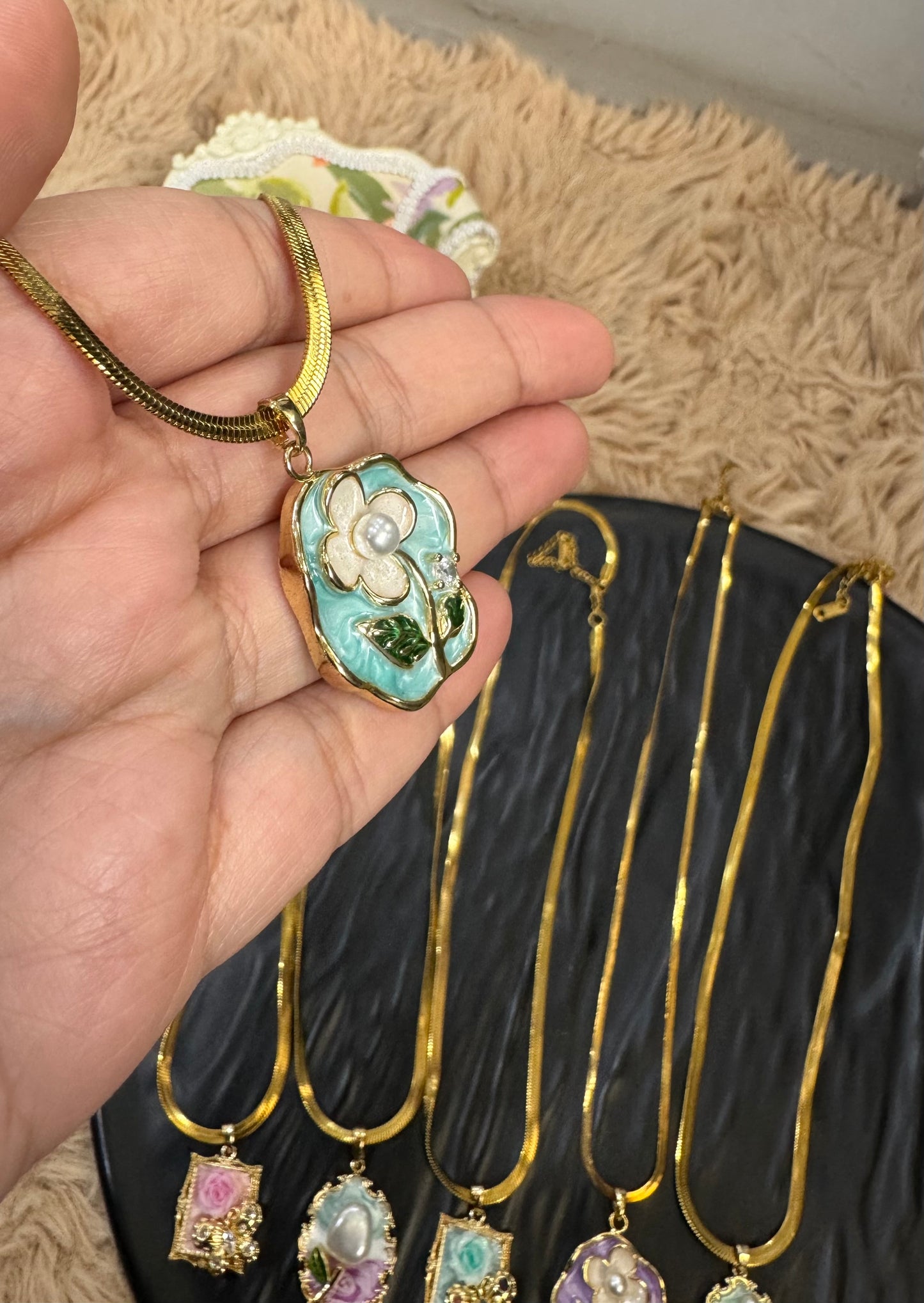 Classic Gold Plated Enamel Pendant (Random Design)