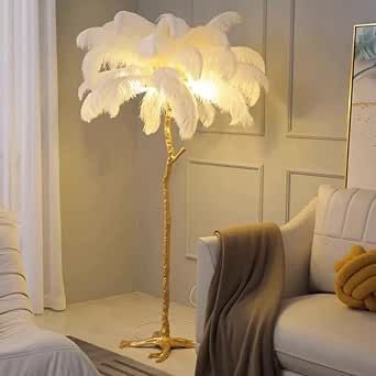 Decorative Ostrich Feather Floor Lamp with Branch Stand