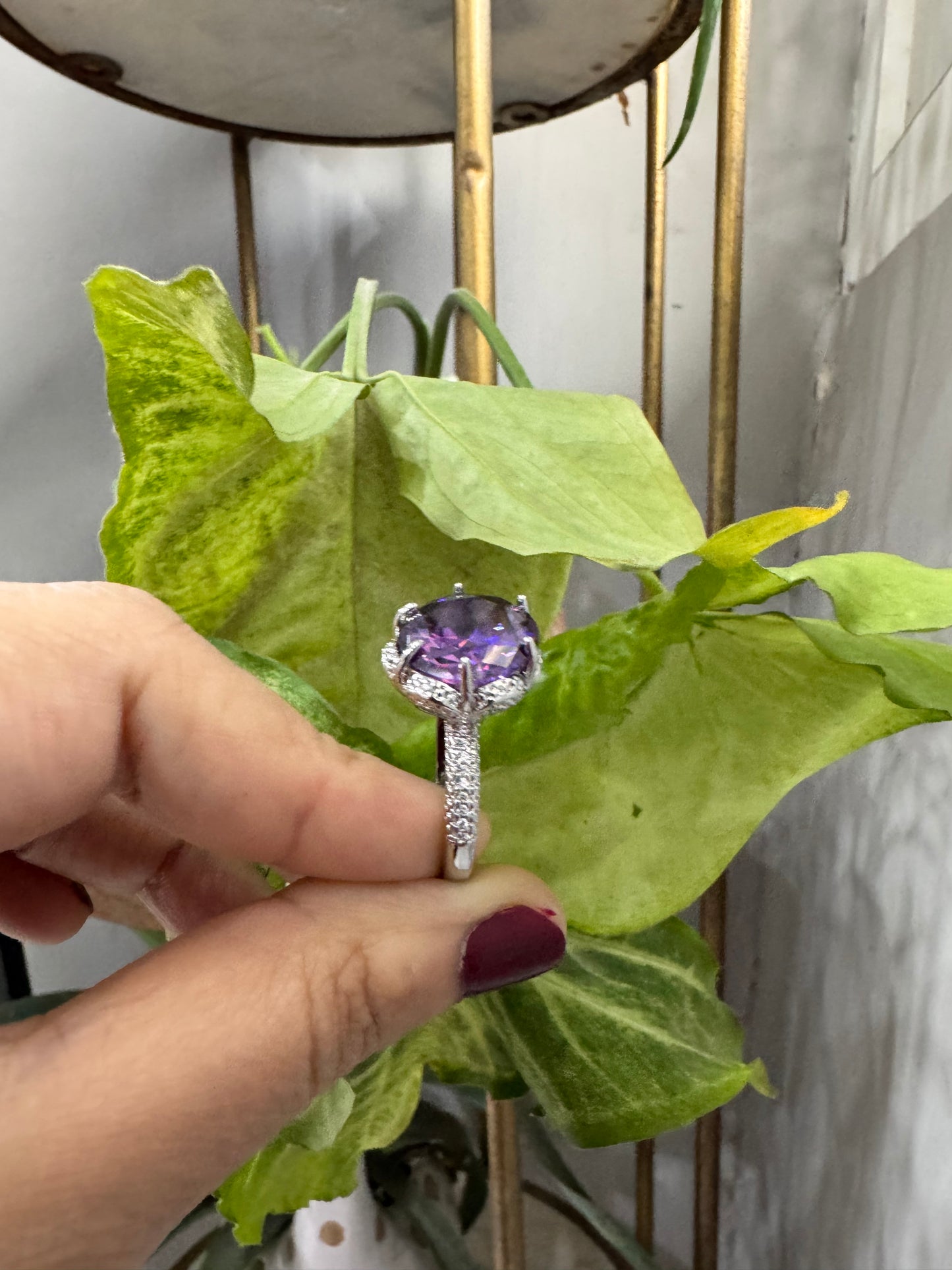 Luxury Amethyst Cut Silver Plated Faceted Ring