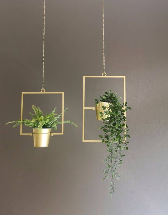 Set of 2 Hanging Gold Planters