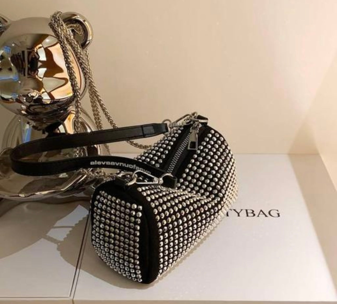 Shiny Studded Rhinestone Detail Hobo Bag