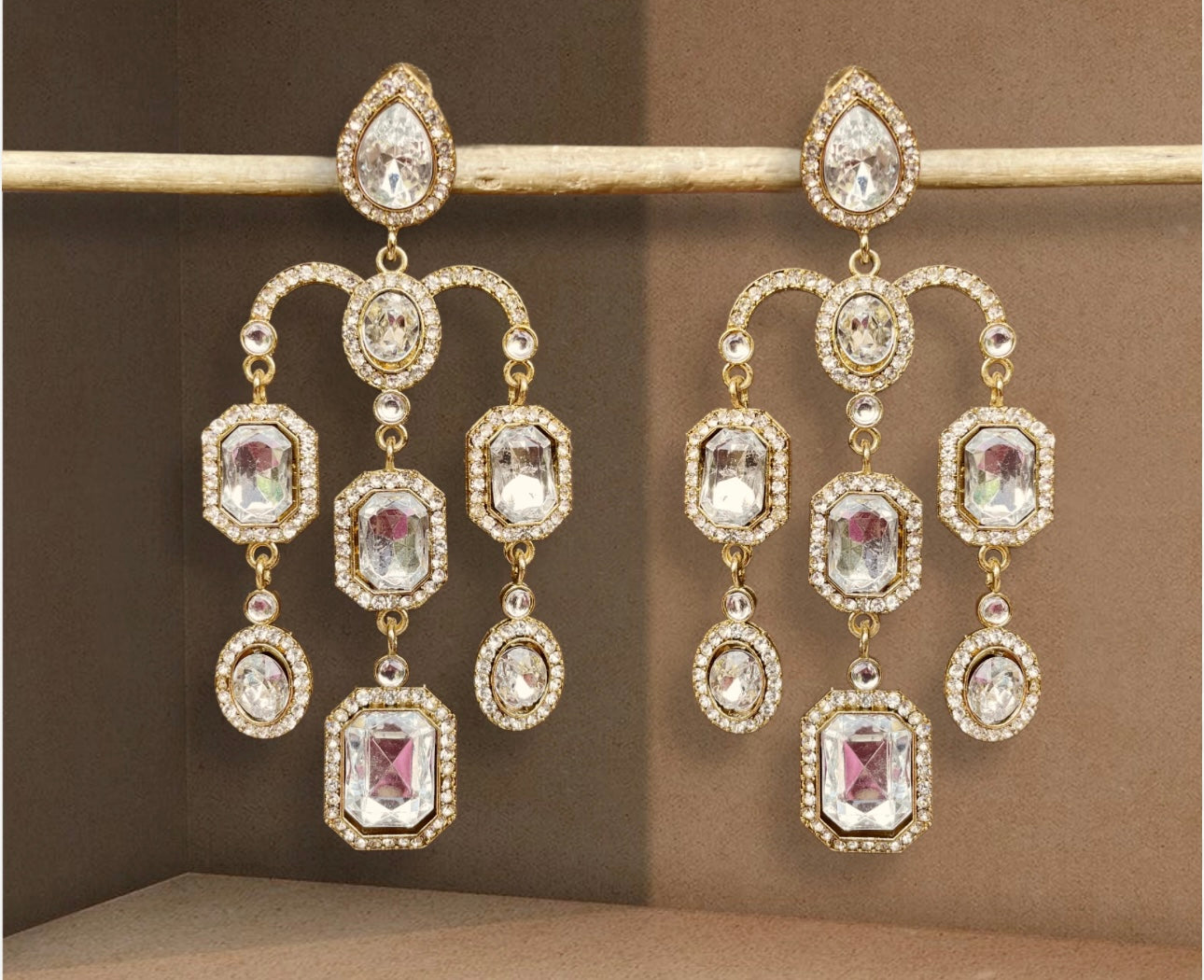 Large Kundan Branches Drop Earrings