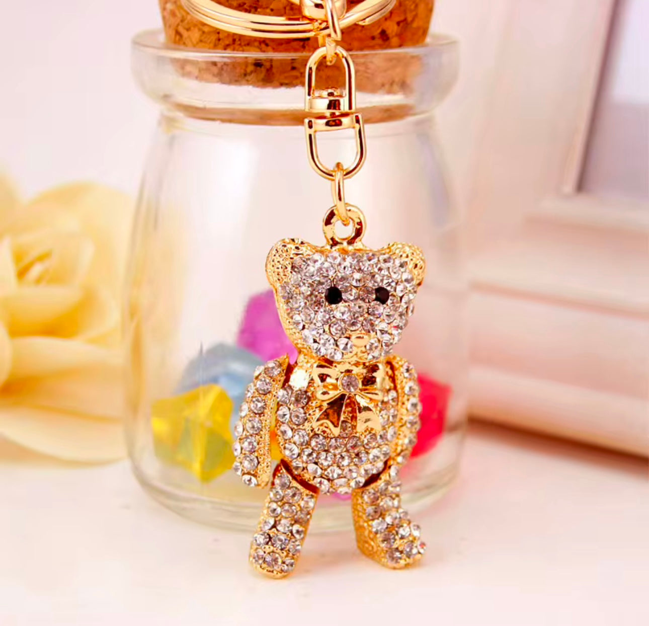 Cute Teddy Shape Metal Rhinestones Keychain