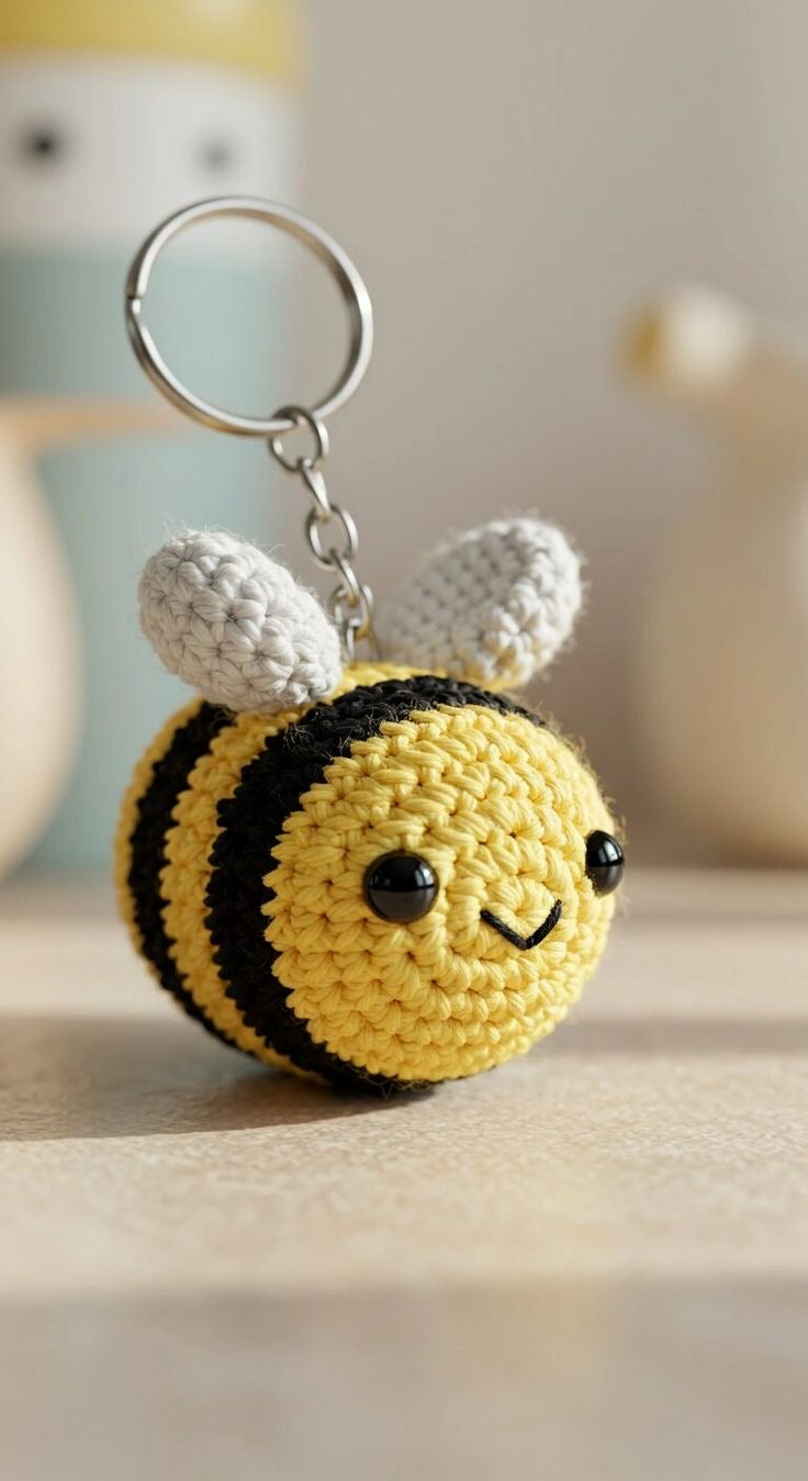 Adorable Crochet Honey Bee / Bumblebee Keychain