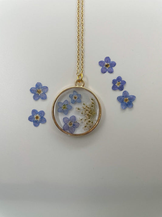 Pendant with Real Forget me not Flowers