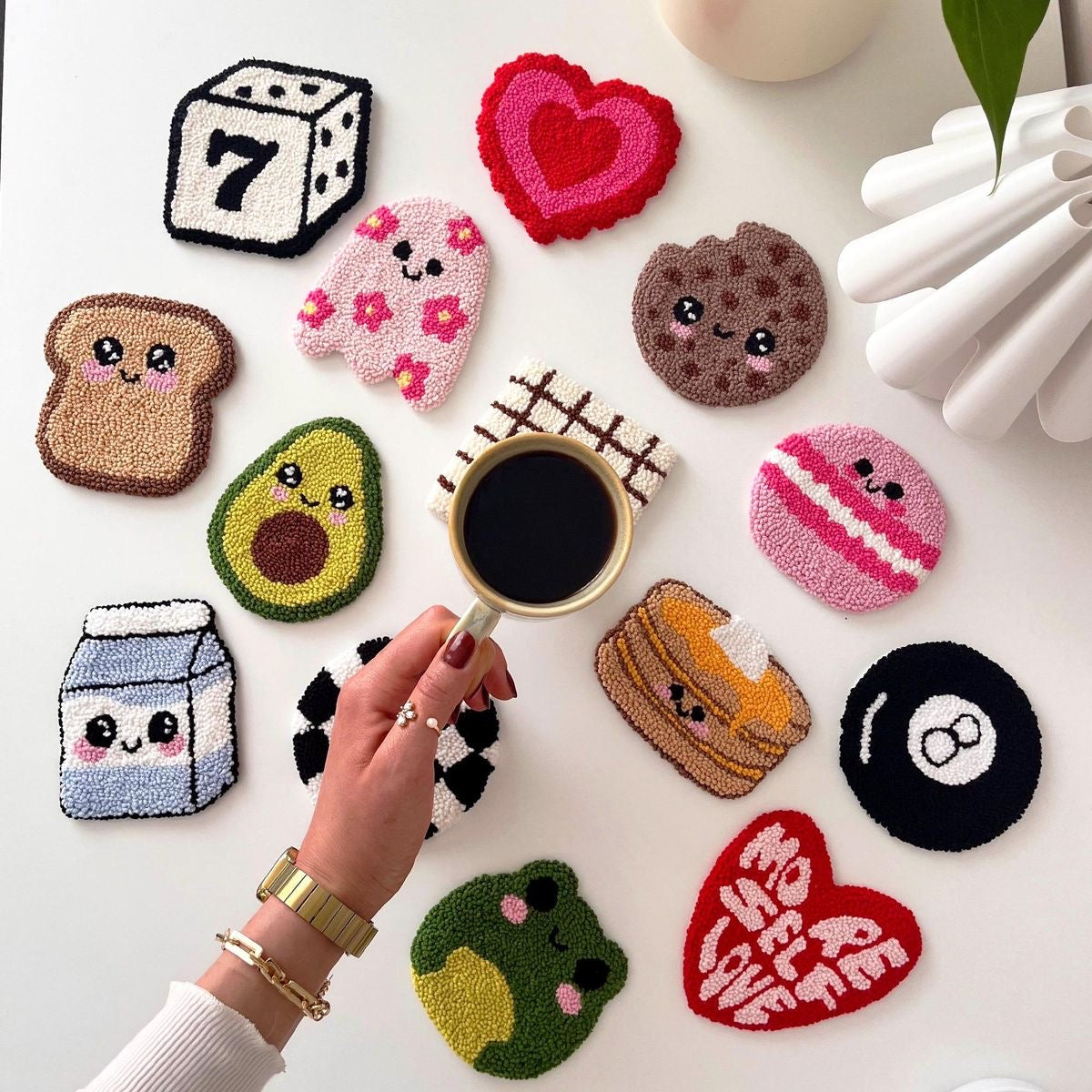 Exclusive Quirky Handmade Punch Needle Mug Rugs / Coasters