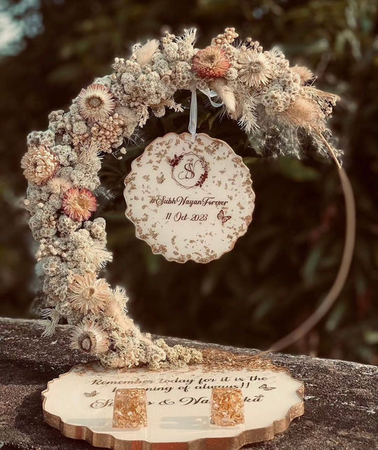 Customised Engagement Ring Display Platter with Photo & Text on Hanging Hoop