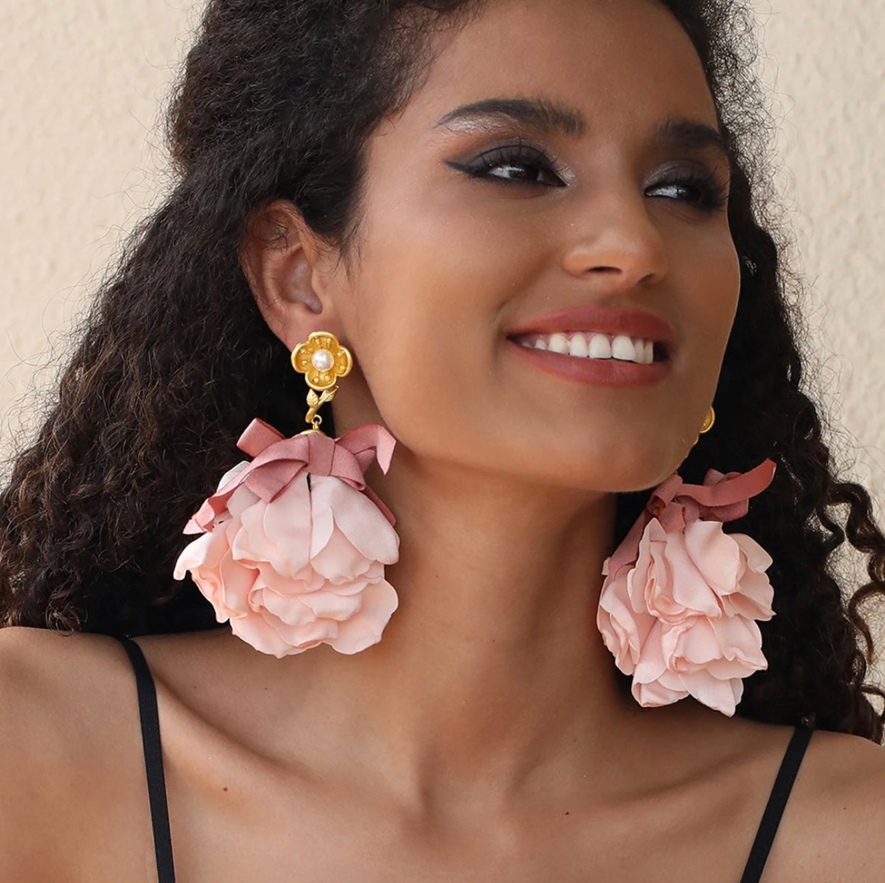 Satin Fabric Flower Earrings