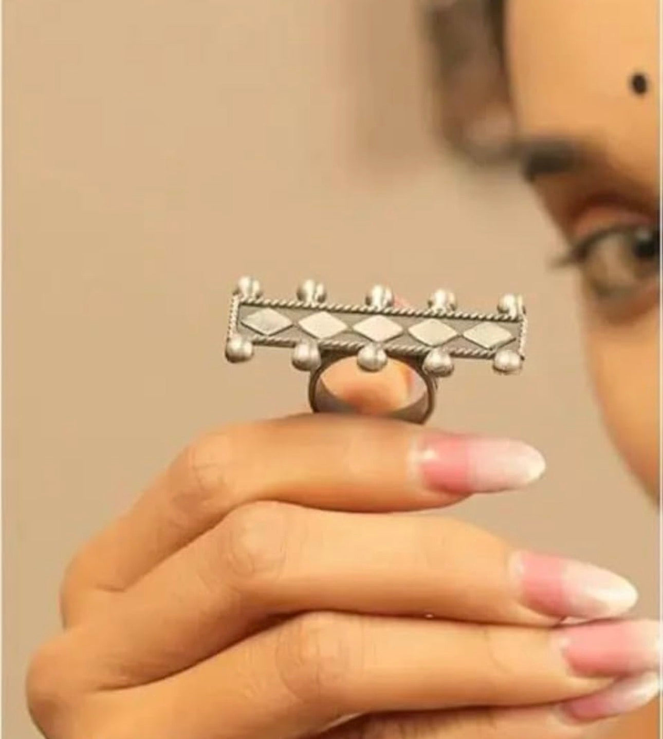 Handcrafted Oxidised Statement Ring | Adjustable Vintage Silver Bohemian Finger Ring for Women