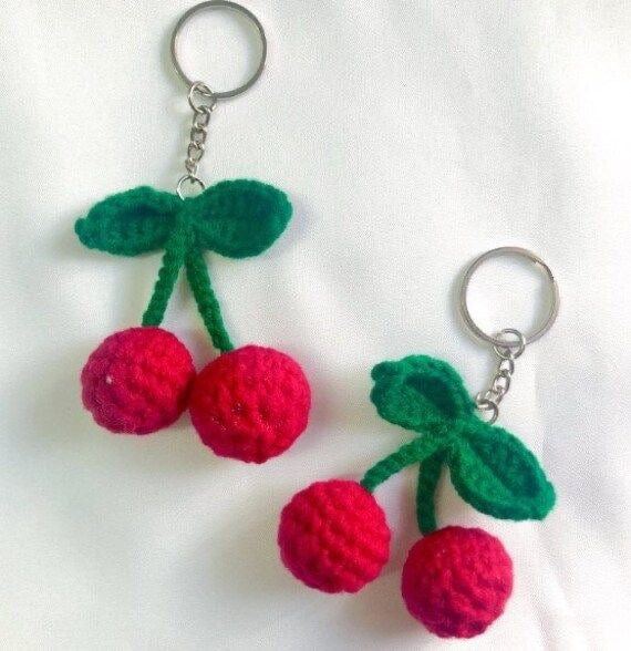 Handmade Crochet Cherry Keychain