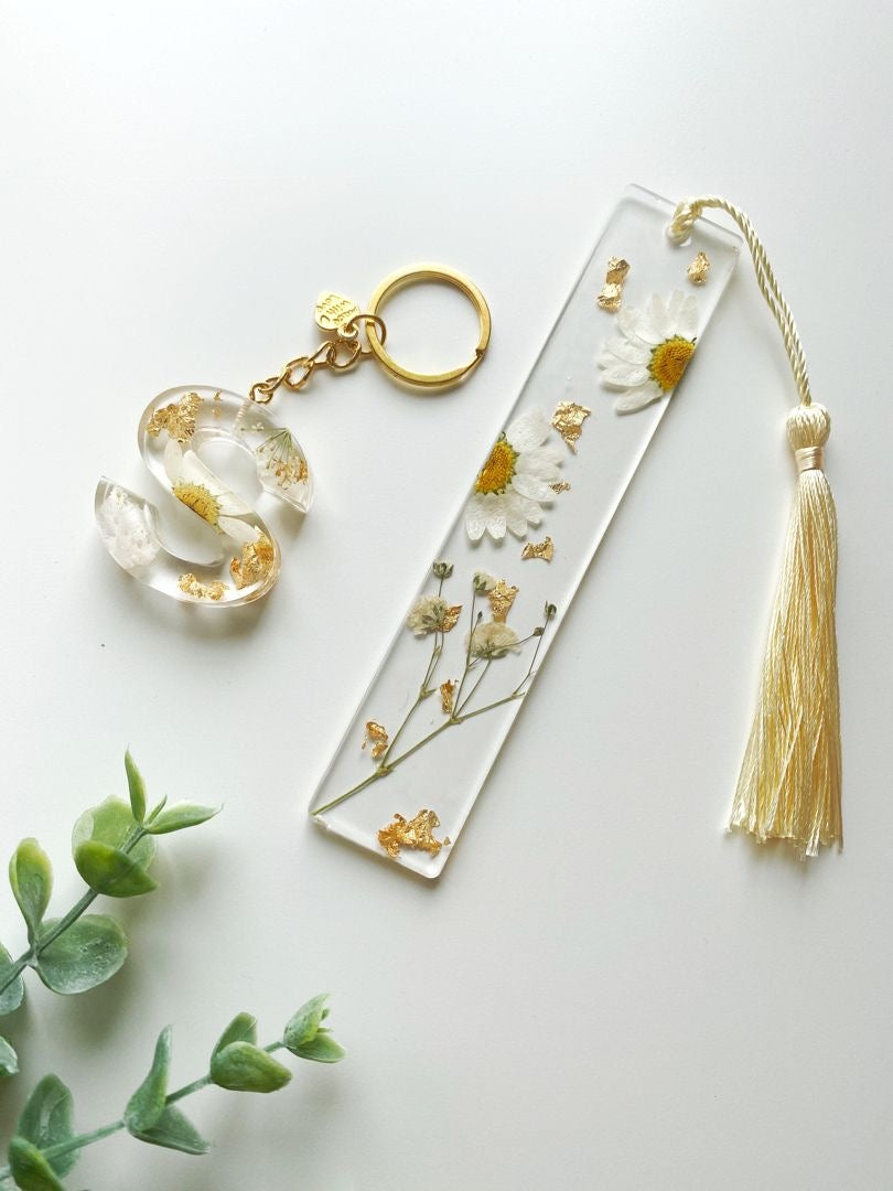 Floral Bookmark & Initial Keychain Combo