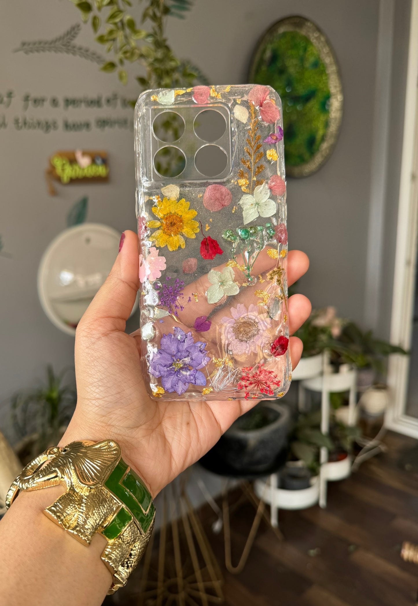 Floral Mobile Cover with Real Pressed Flowers