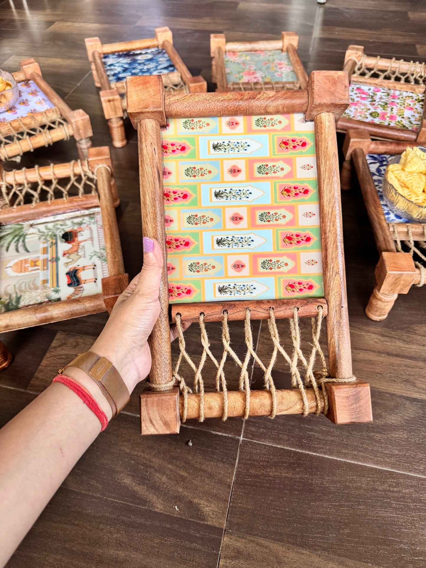 Traditional Bagh Print Wooden Khatiya/Cot Tray