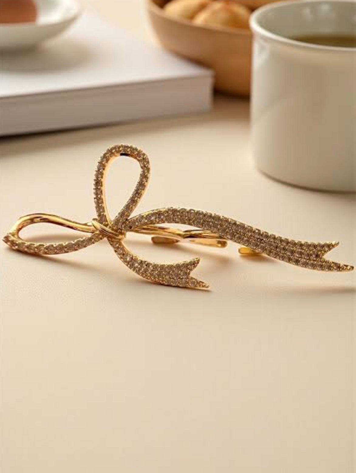 Elegant Rhinestones Gold Bow Ring Minimalist