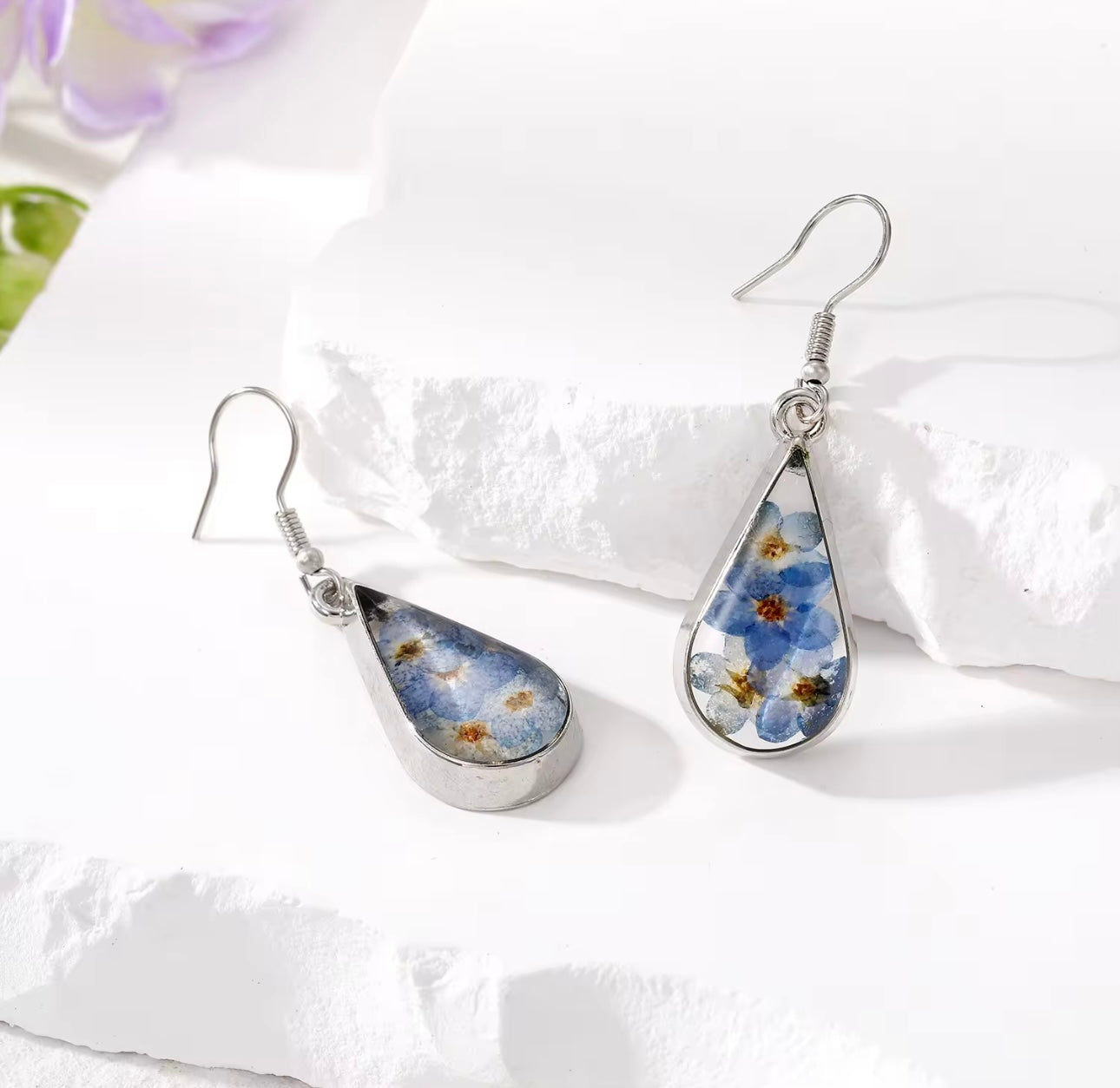 925 Sterling Silver Forget Me Not Pendant & Earrings Gift Set